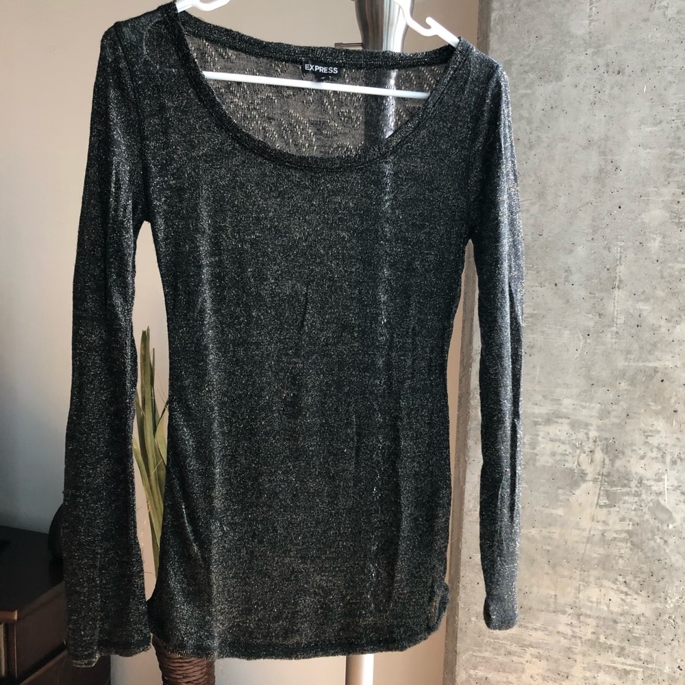 Express Long Sleeve Black and Gold Knit Top